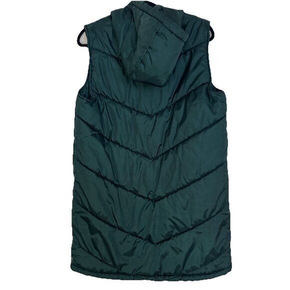 Zella Hooded Puffer Vest Womens S Pine Green Mid-Length Lined Pockets Quilted - Picture 3 of 7